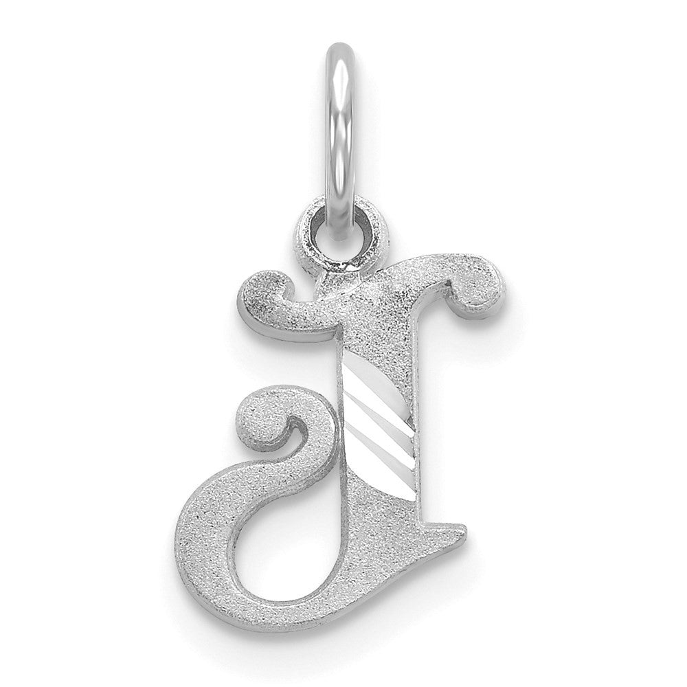 14k White Gold Diamond-cut Letter J Initial Charm Pendant
