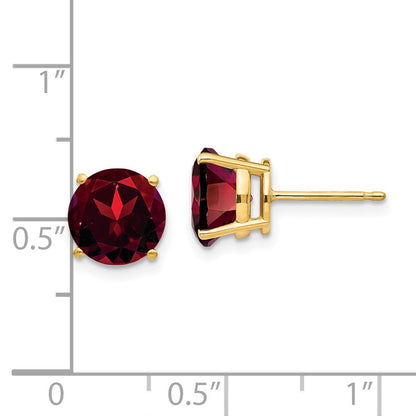14k Yellow Gold 8mm Garnet Stud Earrings