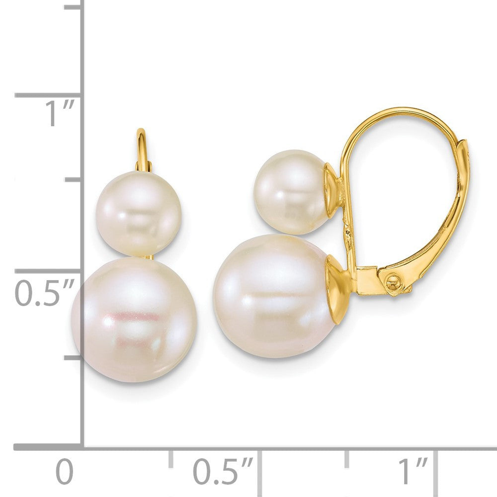 14k Yellow Gold 9mm Round Freshwater Cultured 2-Pearl Drop & Dangle Earrings