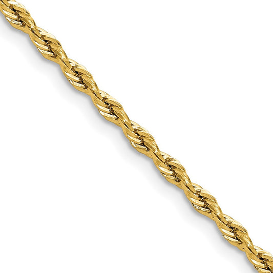 14k Yellow Gold 2.5mm Semi-Solid Rope Chain Necklace 22"