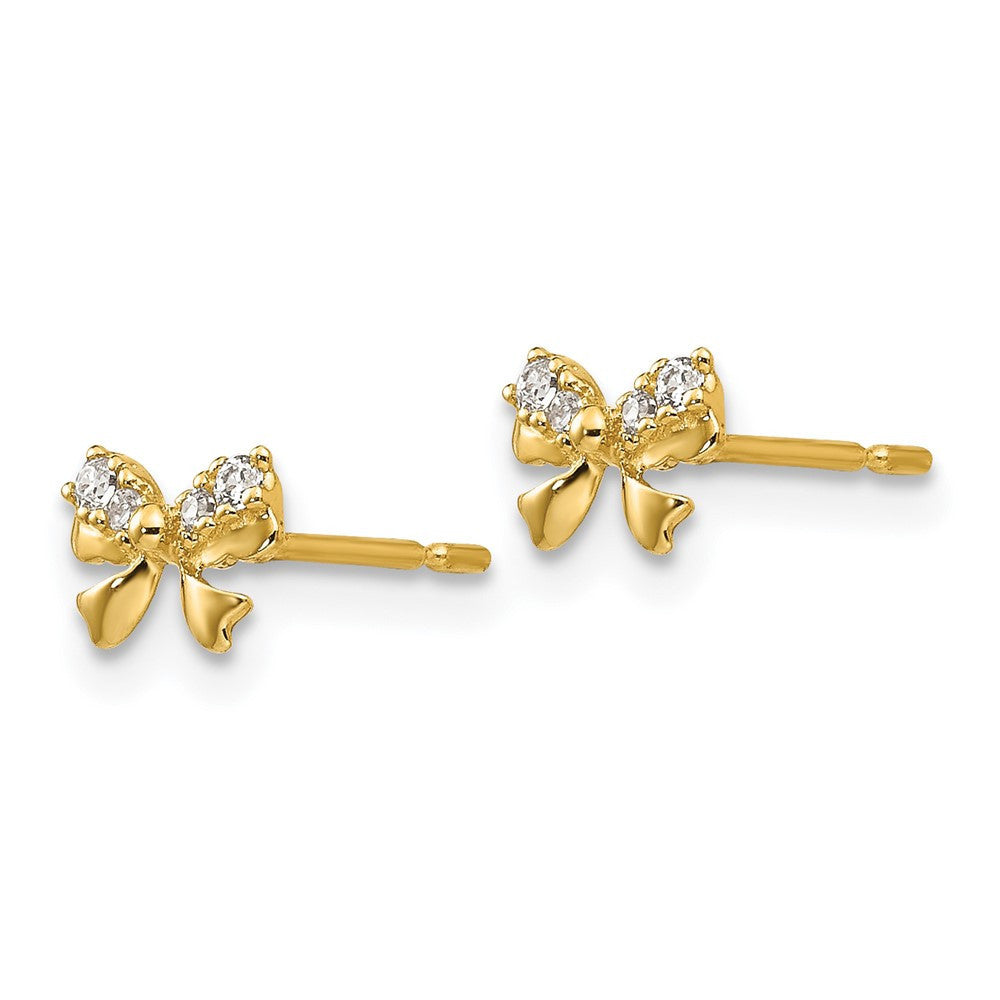 14k Yellow Gold CZ Children's Bow Button Stud Earrings