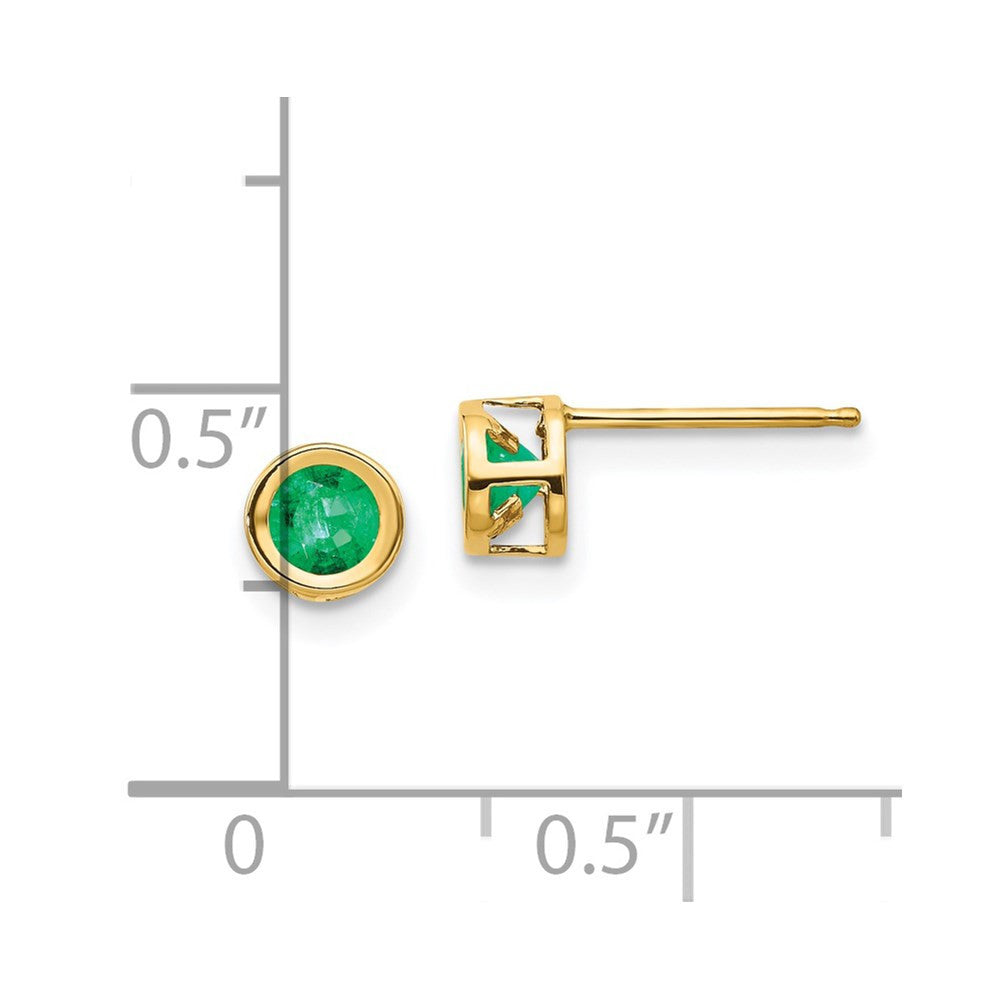 14k Yellow Gold 4mm Bezel May/Emerald Stud Earrings