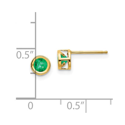 14k Yellow Gold 4mm Bezel May/Emerald Stud Earrings