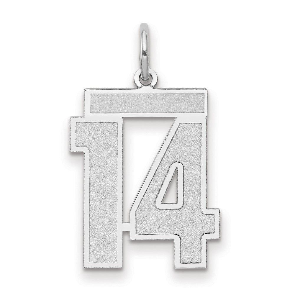 14k White Gold Medium Satin Number 14 Charm Pendant