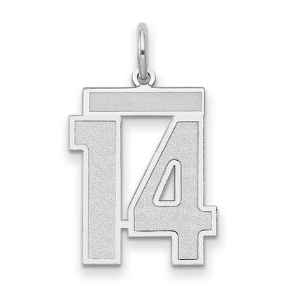 14k White Gold Medium Satin Number 14 Charm Pendant