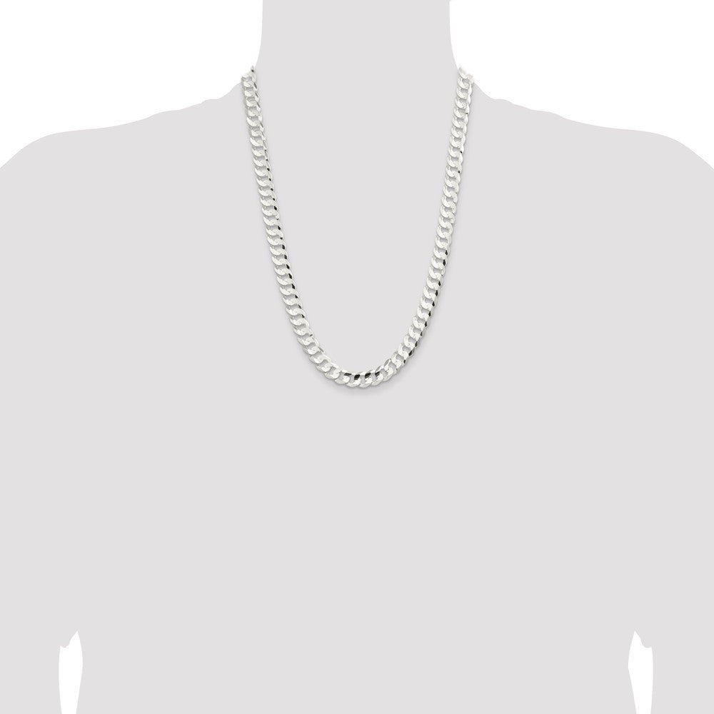 Sterling Silver 9.75mm Concave Beveled Curb Chain Necklace 24"
