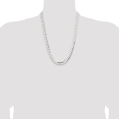 Sterling Silver 9.75mm Concave Beveled Curb Chain Necklace 24"