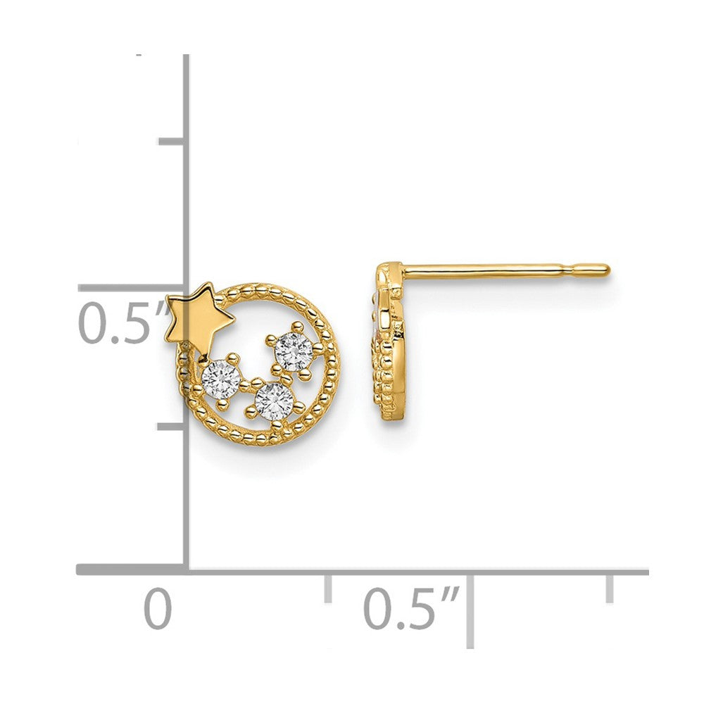 14k Yellow Gold CZ Stars Button Stud Earrings
