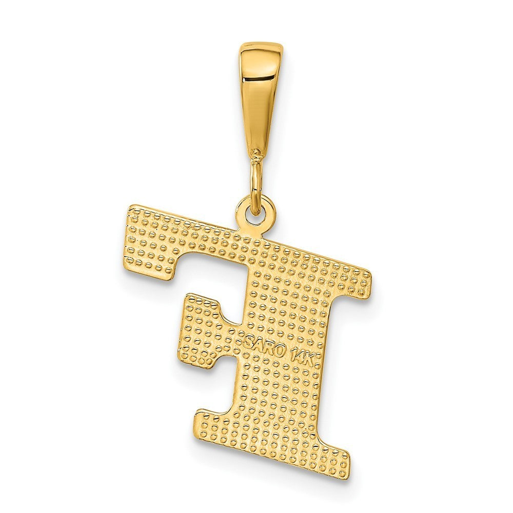 14k Yellow Gold Textured Initial F Charm Pendant