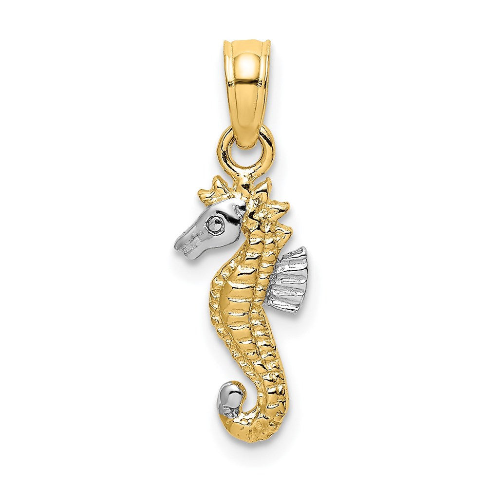 14k Yellow Gold with White Rhodium Seahorse Charm Pendant