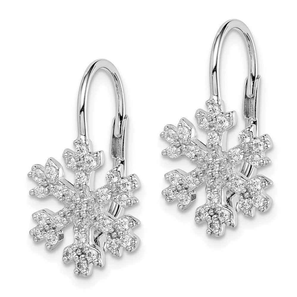 Sterling Silver Rhodium-plated CZ Snowflake Leverback Dangle Earrings