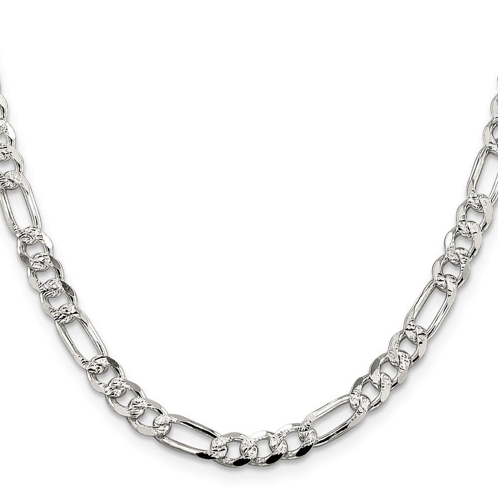 Sterling Silver 5.5mm Pav� Flat Figaro Chain Necklace 24"