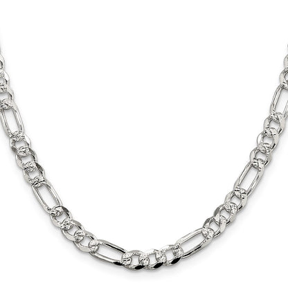 Sterling Silver 5.5mm Pav� Flat Figaro Chain Necklace 24"