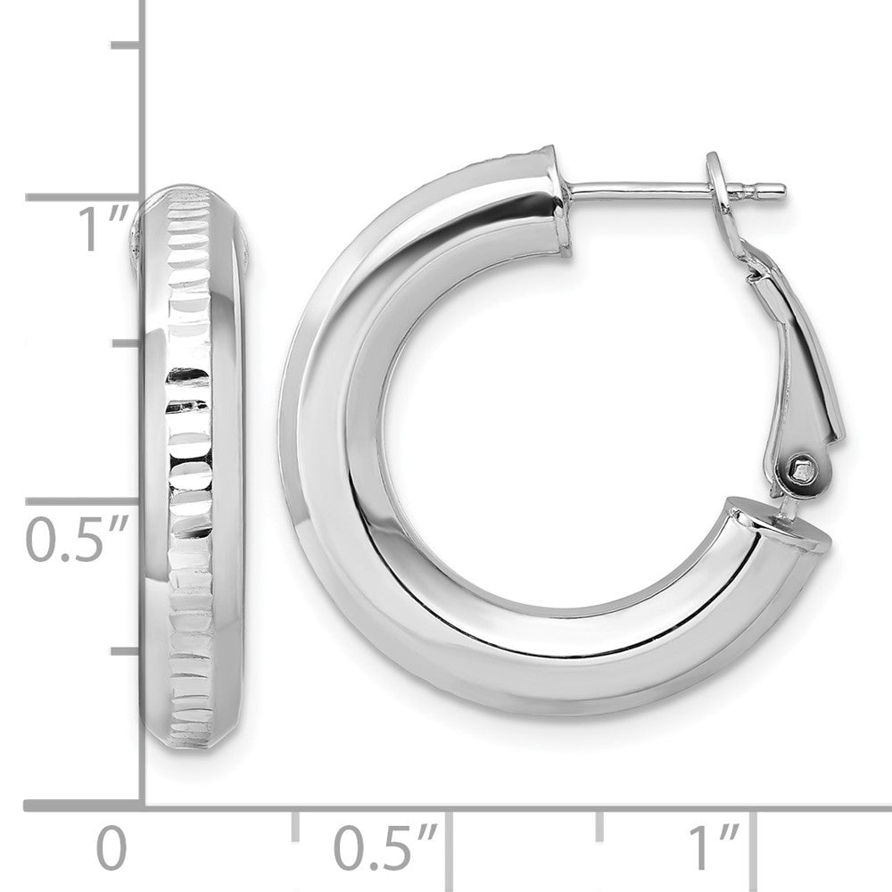 Sterling Silver RH-pltd D/C 4.75mm Omega Back Round Hoop Earrings