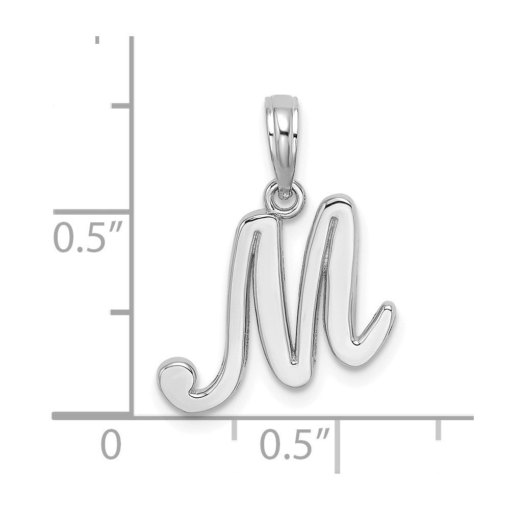14k White Gold Script Letter M Initial Pendant