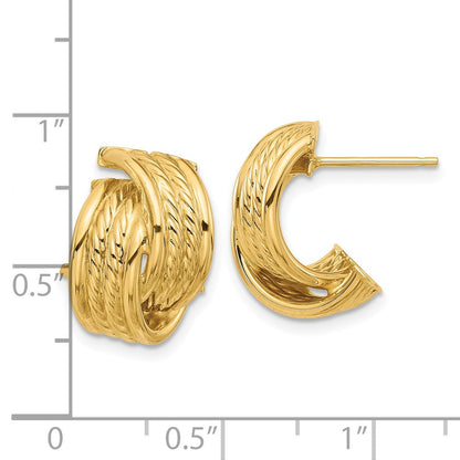 14k Yellow Gold Polished and Textured Twisted Hoop Earrings