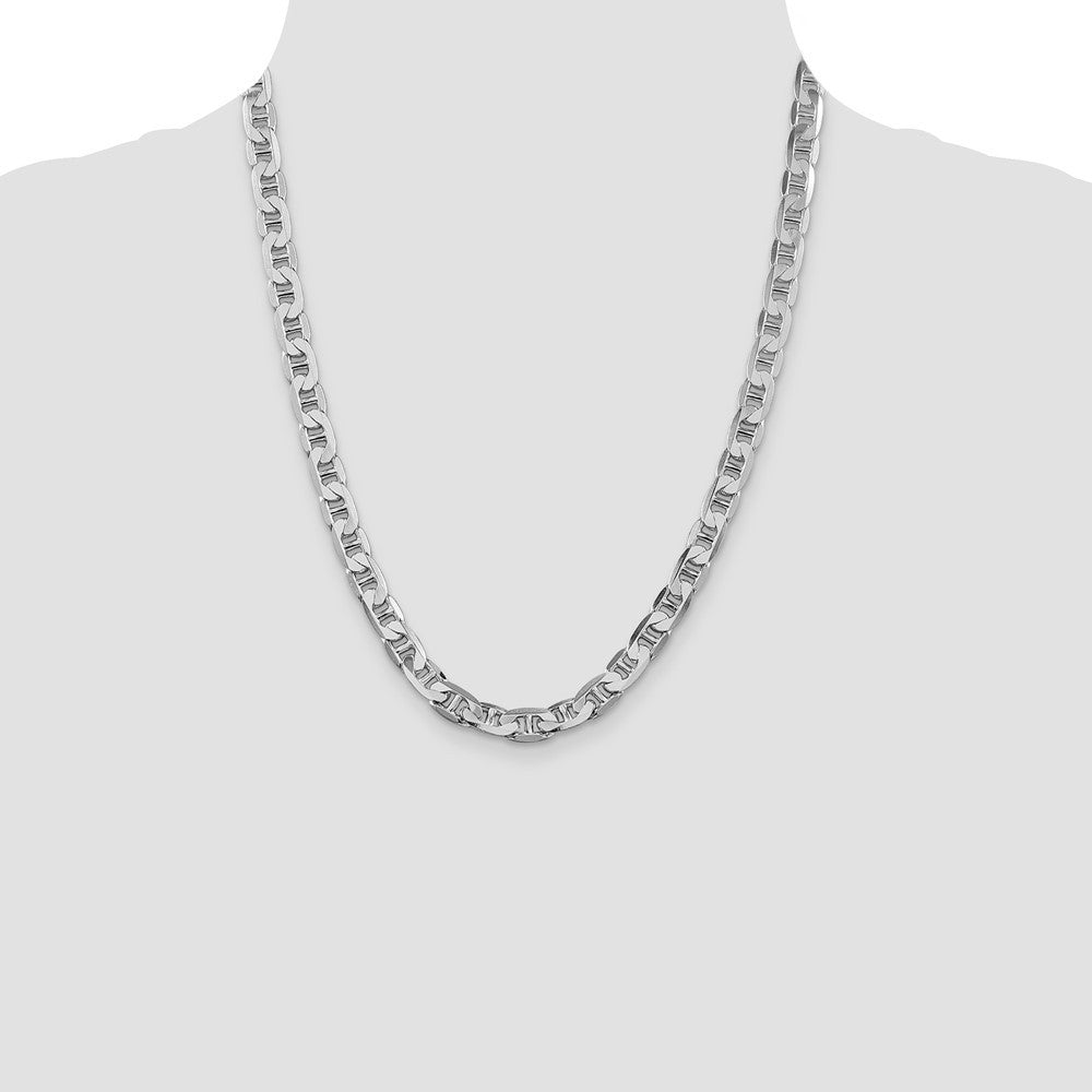 Sterling Silver Rhodium-plated 7mm Flat Anchor Chain Necklace 22"
