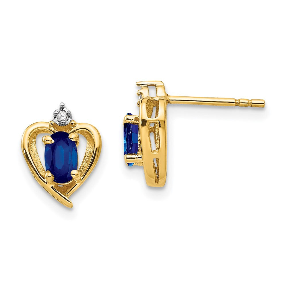 14k Yellow Gold Sapphire and Diamond Heart Stud Earrings