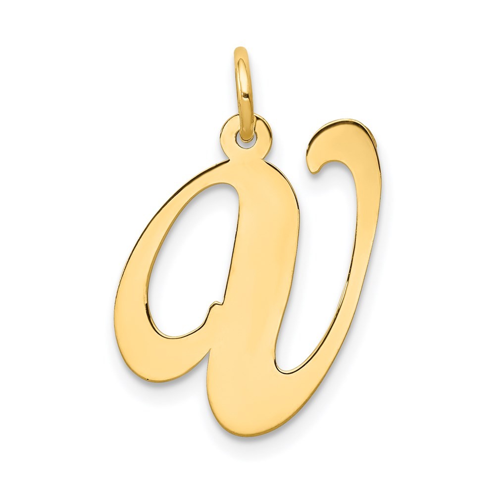 14k Yellow Gold Large Fancy Script Letter V Initial Charm Pendant