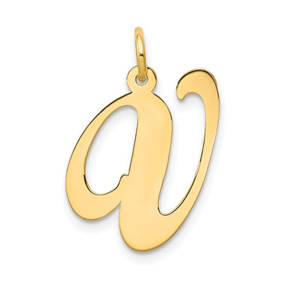 14k Yellow Gold Large Fancy Script Letter V Initial Charm Pendant