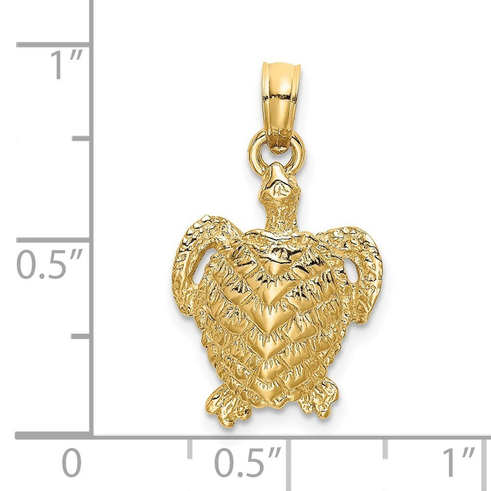 14k Yellow Gold Textured Sea Turtle Charm Pendant