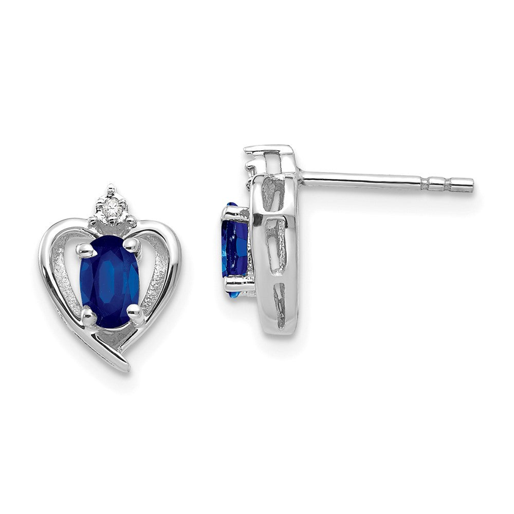 14k White Gold Sapphire and Diamond Heart Stud Earrings