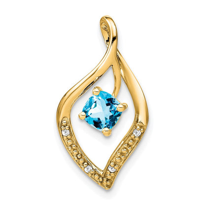 14k Yellow Gold Blue Topaz and Diamond Pendant