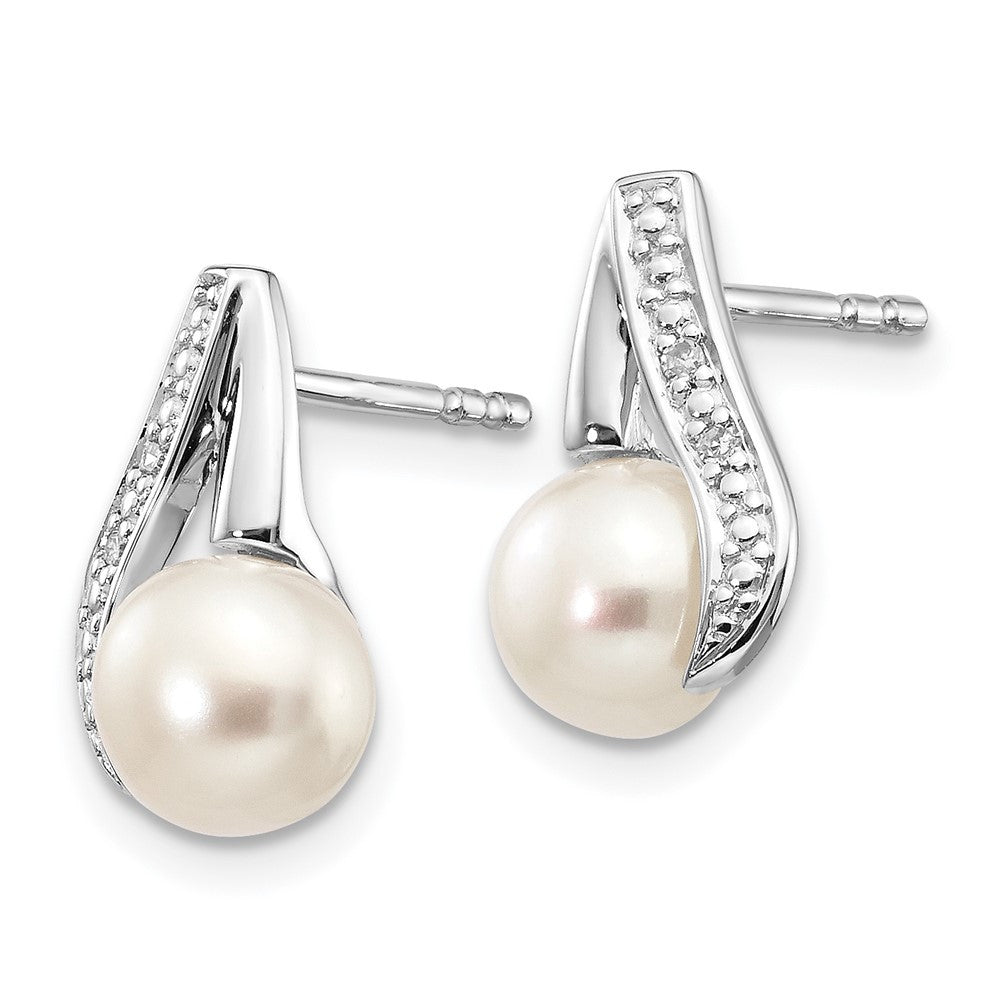 14k White Gold 6-7mm Button FWC Pearl .02ct Diamond Drop & Dangle Earrings