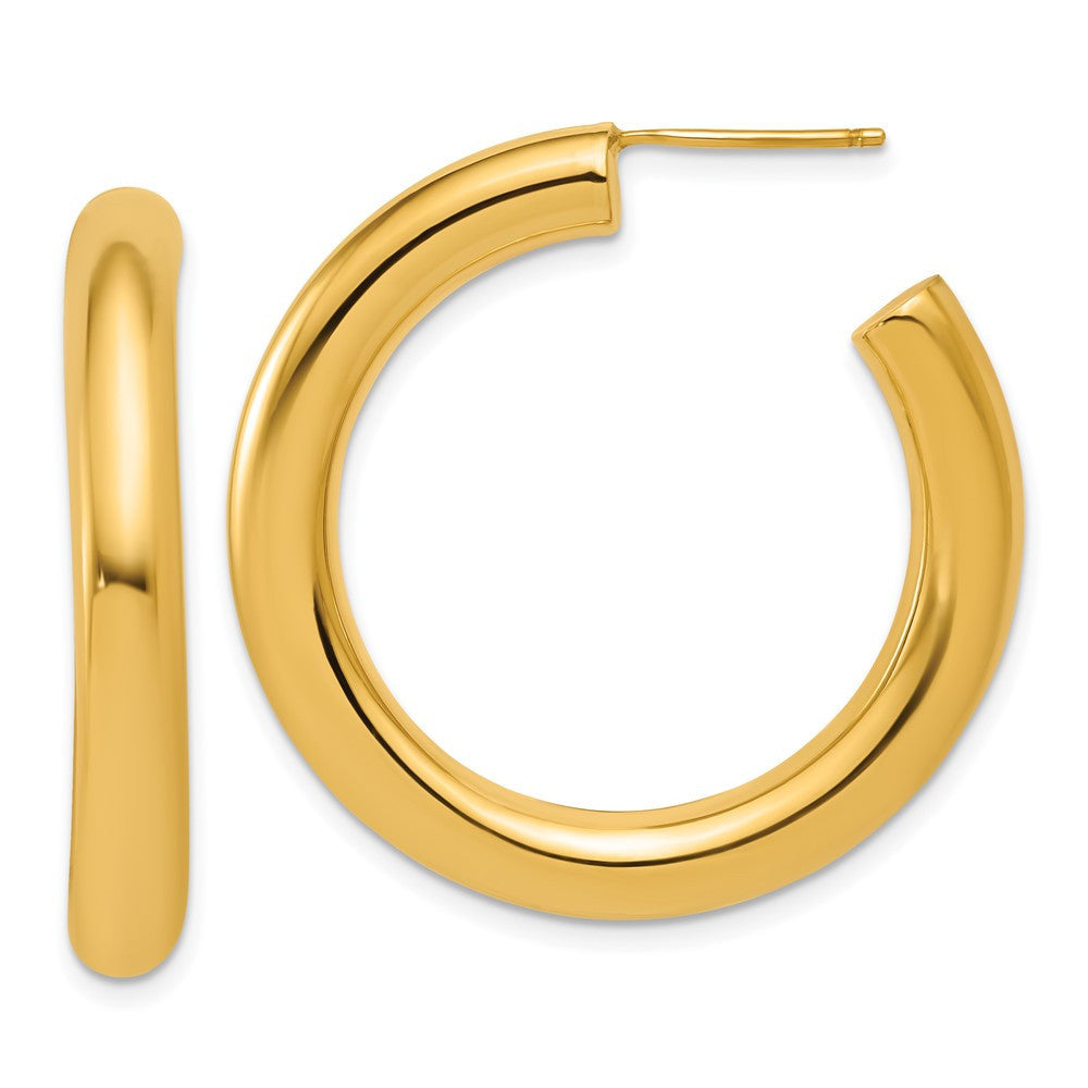 14k Yellow Gold Polished 5.0 x 35mm Tube C-Hoop Earrings