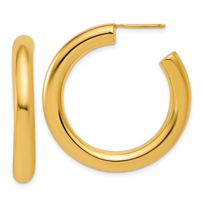 14k Yellow Gold Polished 5.0 x 35mm Tube C-Hoop Earrings