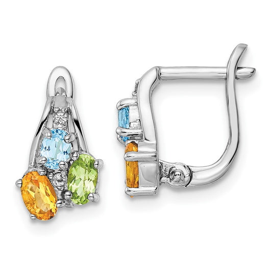 Sterling Silver RH-plated 1.50t.w. PE/CI/LSBT/WT Hinged Dangle Earrings