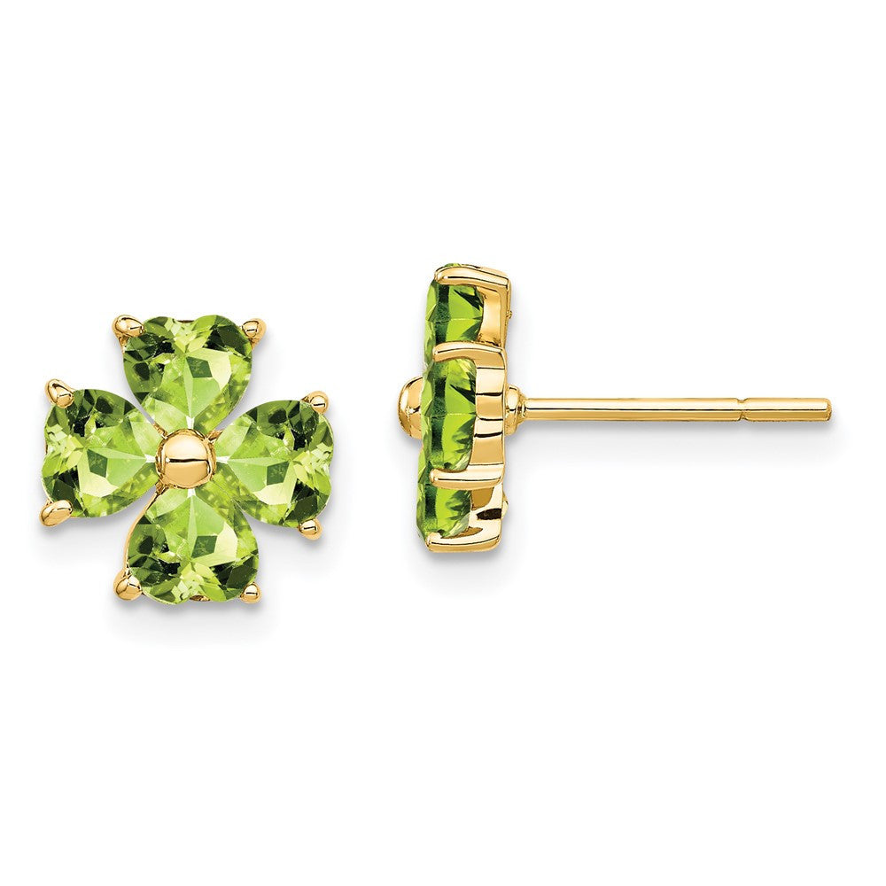 14k Yellow Gold Heart-shaped Peridot Flower Stud Earrings