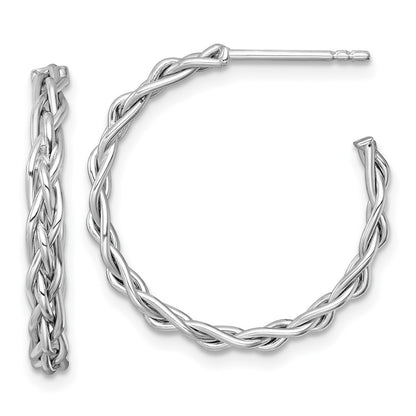 14k Yellow Gold Rhodium-plated Polished Woven Braid 3 x 24mm C-Hoop Earrings