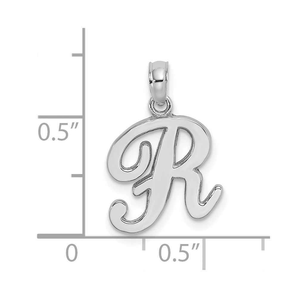 14k White Gold Script Letter R Initial Pendant