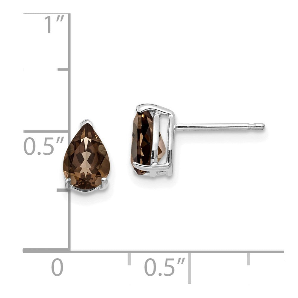 14k White Gold  7x5 Pear Smoky Quartz Stud Earrings