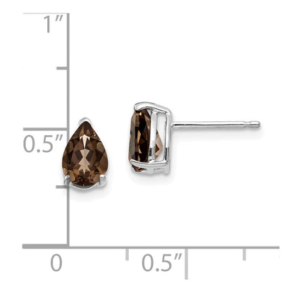 14k White Gold  7x5 Pear Smoky Quartz Stud Earrings