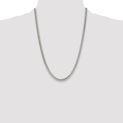Sterling Silver Rhodium-plated Double Diamond-cut Curb Chain Necklace 24"