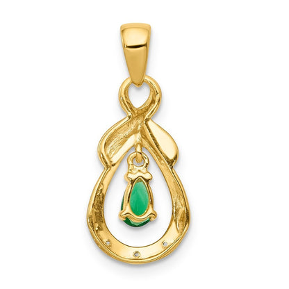 14k Yellow Gold Pear Emerald and Diamond Pendant