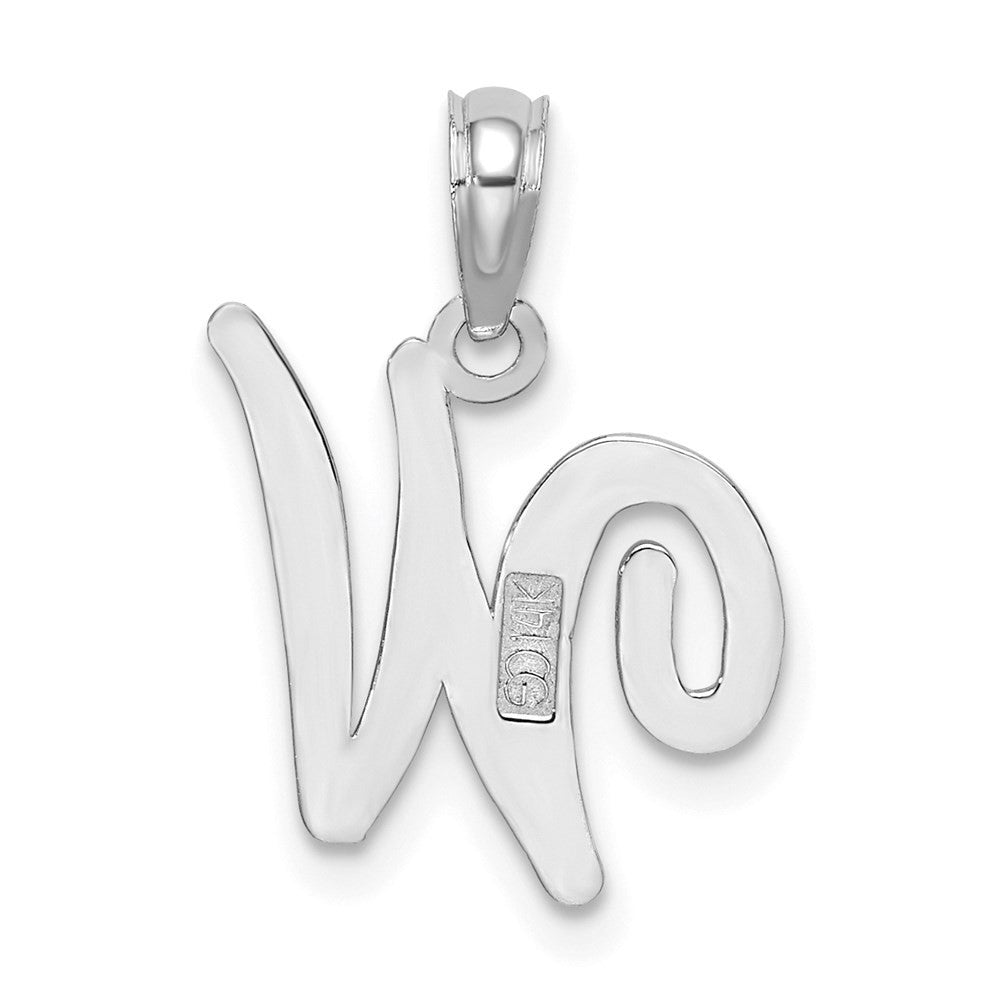 14k White Gold Script Letter W Initial Pendant