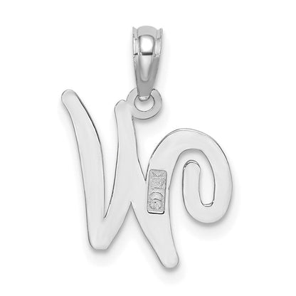 14k White Gold Script Letter W Initial Pendant