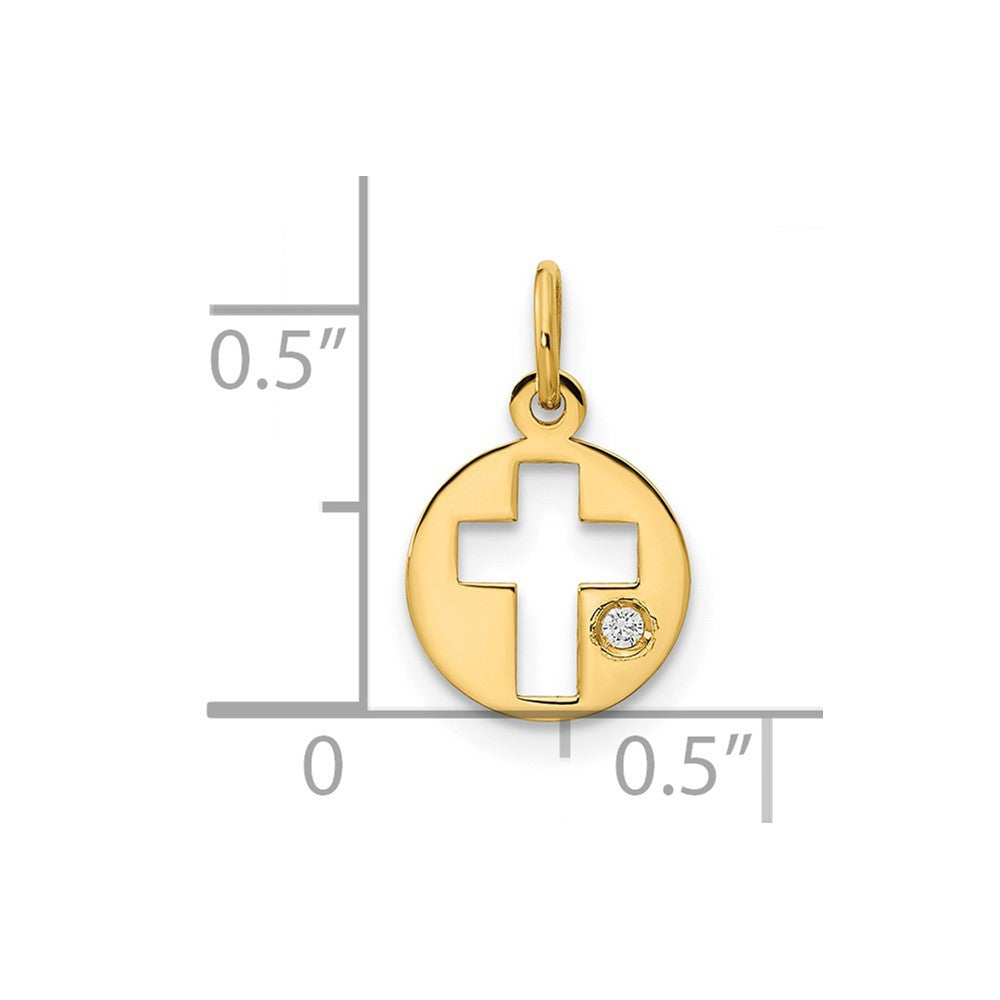 14k Yellow Gold Polished CZ Circle Cross Pendant