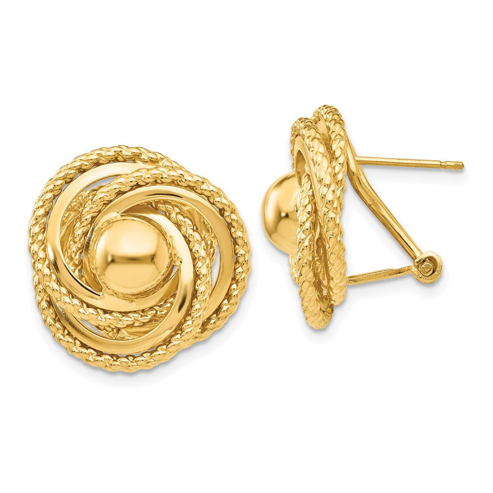 14k Yellow Gold Polished & Twisted Fancy Omega Back Stud Earrings