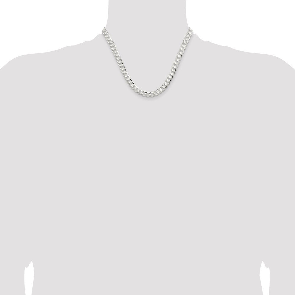 Sterling Silver 7.8mm Concave Beveled Curb Chain Necklace 18"