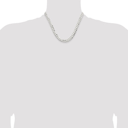 Sterling Silver 7.8mm Concave Beveled Curb Chain Necklace 18"