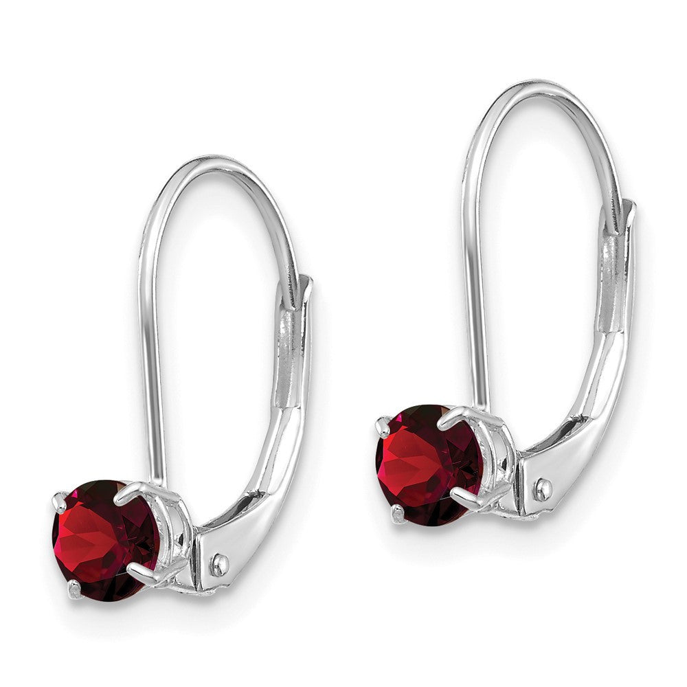 14k White Gold 4mm Garnet/January Dangle Earrings