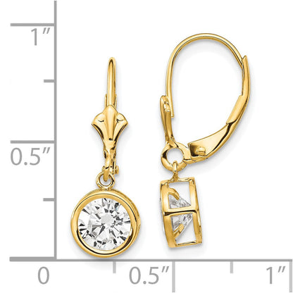 14k Yellow Gold 6mm Cubic Zirconia Leverback Drop & Dangle Earrings