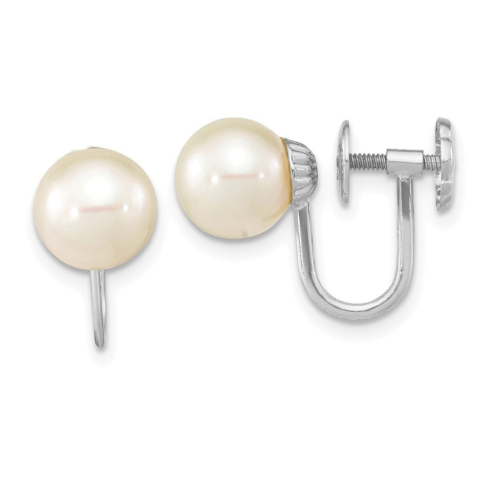 14k White Gold 7-8mm Round Freshwater Cultured Pearl Drop & Dangle Earrings