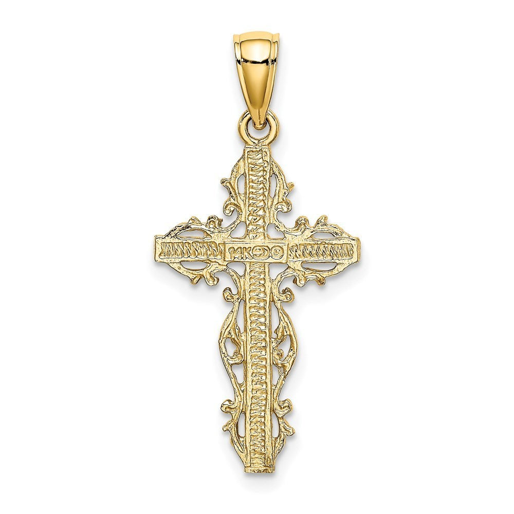 14k Yellow Gold Cross Lace Trim Charm Pendant