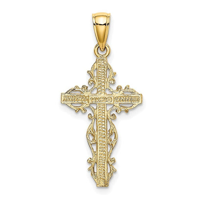 14k Yellow Gold Cross Lace Trim Charm Pendant
