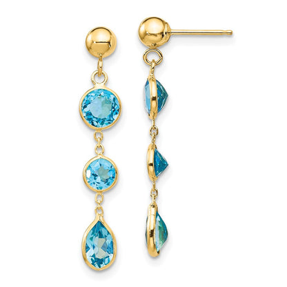 14k Yellow Gold Blue Topaz Gemstone Dangle Earrings